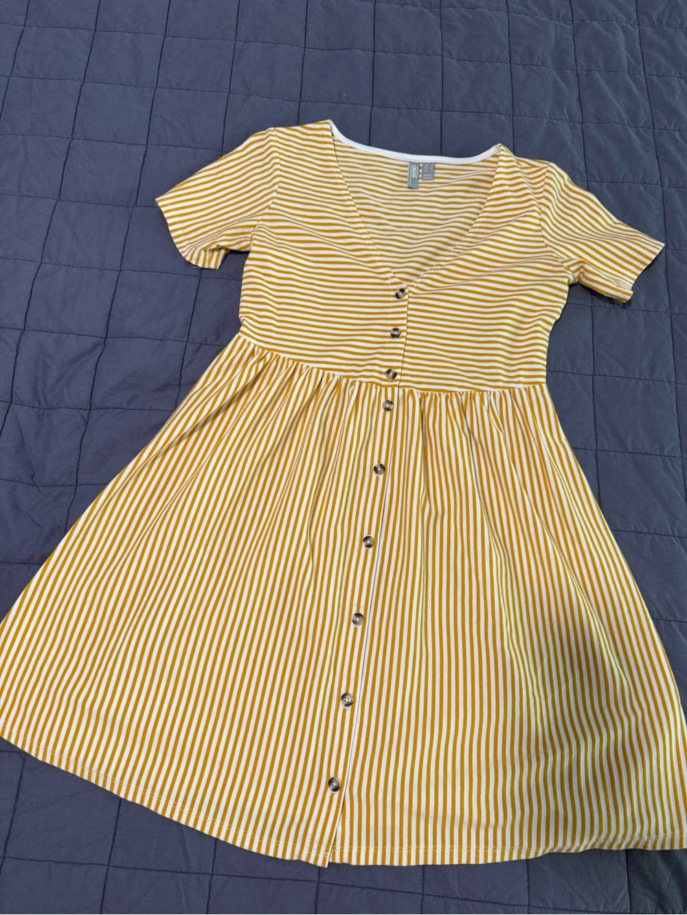 Yellow Stripe Button-Front Dress